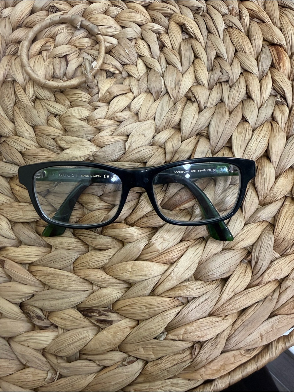 Gucci Men’s Black Frames with Green Temple Accents